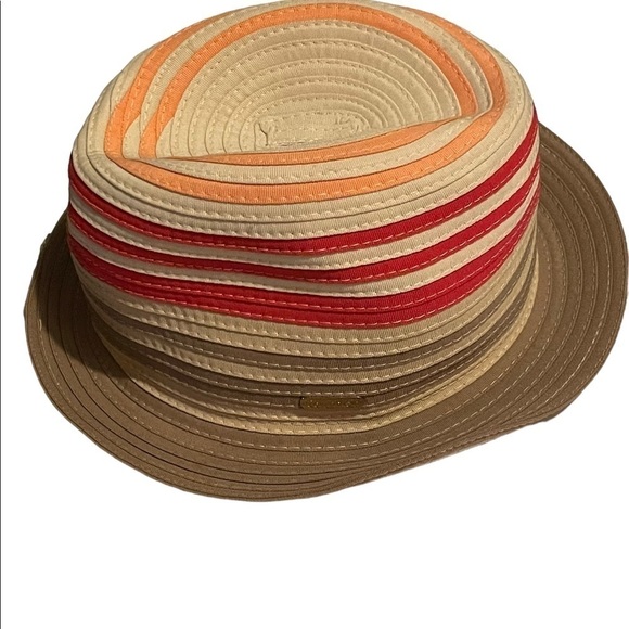 CALVIN Klein natural coral peach stripe summer hat. - Picture 10 of 12